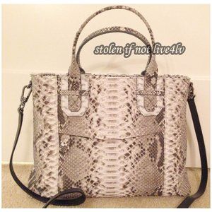 Authentic NWT GENUINE natural beige taupe grey PYTHON Carlos Falchi satchel tote